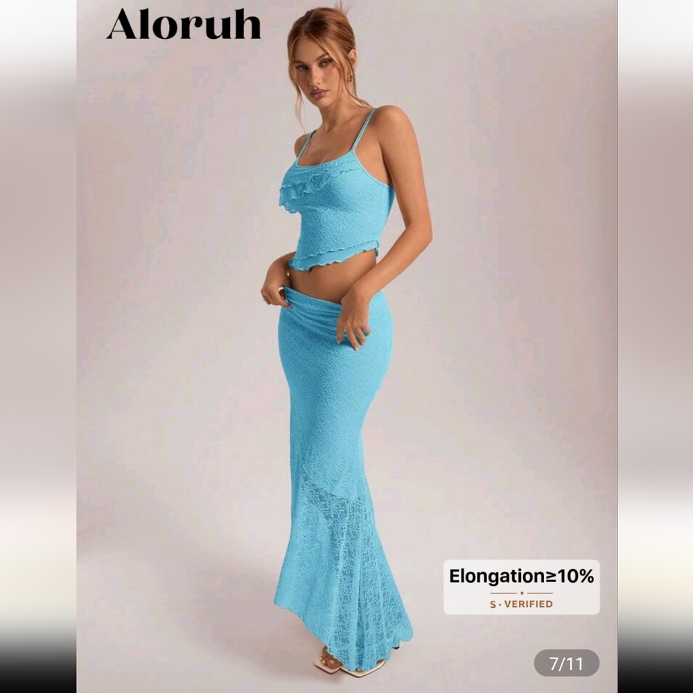 Mint Blue Lace Skirt & Tank Set